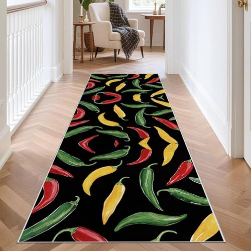 YGcegcia Chili Läufer Teppich 60x300cm Waschbar Schmutzabweisend