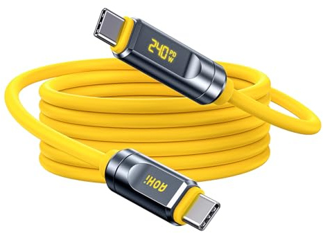 AOHI für Thunderbolt 5 Kabel mit LED-Anzeige 2m, 240 W PD3.1 Schnellladung, 80Gbit/s Datenübertragung, zwei 8K-Displays, The Future Adonis USB-C-Kabel für MacBook Pro/iPhone 17 Pro Max/Galaxy/SSD,Gelb