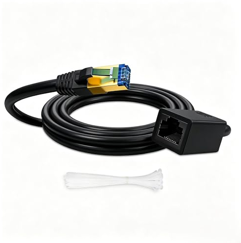 Werkybay Cavo CAT 7 di Prolunga LAN ed Ethernet 20m, 10Gbps 600MHz Cavi di Rete, RJ45 Maschio a Femmina, S/FTP Cavo Patch Compatibile con Cat5e/Cat6/Cat6a/Router/Switch, Nero +15 Fascette per cavi