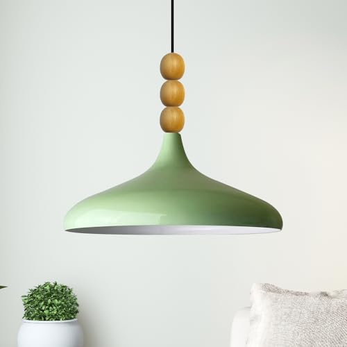 bamyum Champion Pendelleuchte aus Holz, 35 cm Hängelampe Metall E27 Moderne Esstisch Lampe, Skandinavisch Pendellampe für Schlafzimmer Wohnzimmer Küche, Minzgrün