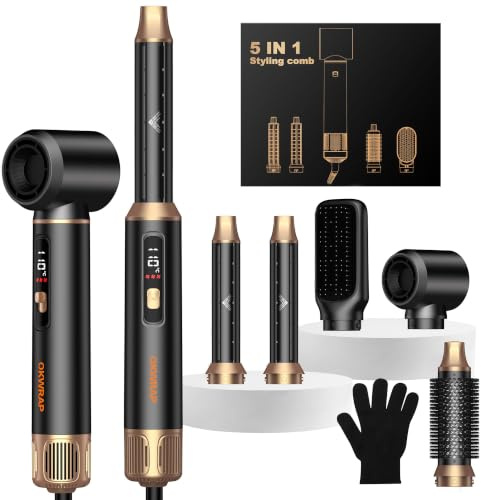 UKLISS Haarstyler 5 in 1 Hairstyler LCD Airstyler Set 1000W Multistyler | Hair Styler mit Föhnbürste, Lockenstab, Thermal Brush, Rundbürstenföhn, Stylingbürsten für Glätten, Trocknen, Volumen, Locken
