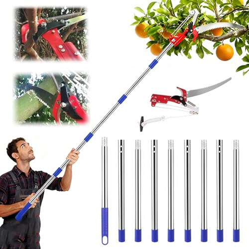 Astschere Teleskop Mit Astsäge,Teleskop Astsäge,4m Mit Teleskopstiel,Leichter Edelstahl Gartensäge Teleskopsäge Mit Tragetasche,Mit 9 Stangen Astschere,Für Astungsarbeiten Und Baumpflege