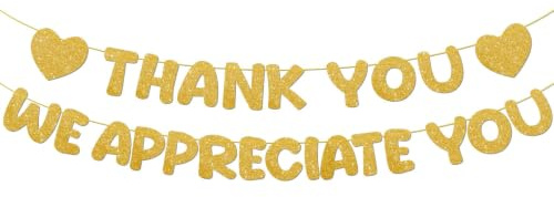 BLMHTWO Vorbespanntes Banner mit Aufschrift Thank You We Appreciate You, goldfarben, glitzernd, Partyzubehör für Mitarbeiter, Lehrer, Freiwillige, Mitarbeiter, Ärzte, Krankenschwester