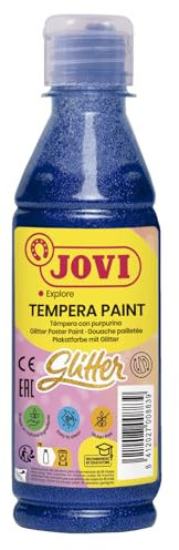 Jovi - Gouache pailletée, Bouteille de 250ml, Bleu, Peinture pailletée, A base d'ingrédients naturels, Facile à laver, Sans gluten, Idéal pour l'école (51721)
