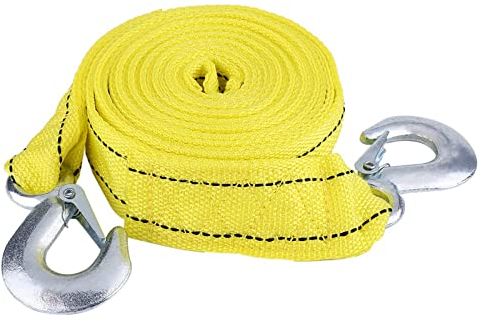 Corde Remorquage, Qiilu 4 mètres de Charge 5 tonnes Sangle de remorquage, Câble de remorquage avec Crochets Outil de véhicule d'urgence