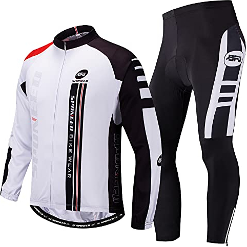 sponeed Fahrradbekleidung für Herren, langärmelig, Mountainbike, Rennrad, Trikots, gepolsterte Hose, Biking-Outfits, Weiss/opulenter Garten, X-Large
