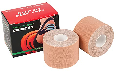 PHYTOP Kinesiotapes Hautfarben (2 Rollen Pack) für Sportler, Kinesiologie Tape Sports nicht vorgeschnitten