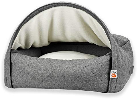 Sleepy Fox® - Premium Höhlenbett für Hunde und Katzen - Preisgekröntes, Patentgeschütztes Design (Grau Gesteppt, Large/XL: 110w x 85d x 65h cm)