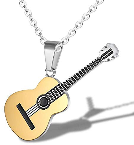 AILUOR Männer Frauen Plektrum Halskette mit Einstellbarer Kette Hip Hop Musikstil Titan Stahl Gitarrenanhänger Anhänger Schmuck Personalisierte Geschenk (Gold)