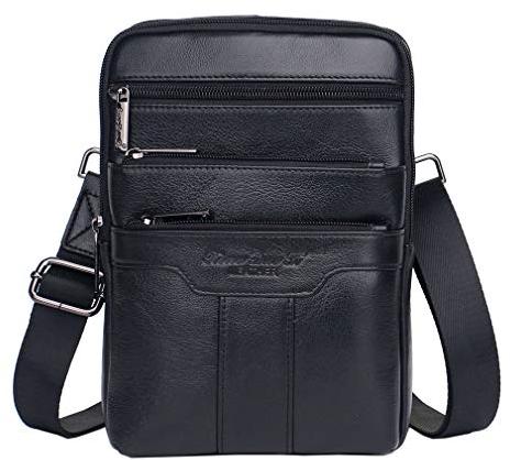 Xieben Umhängetasche aus Leder Schulter Crossbody Reisetasche für Herren Frauen Handyhalter Holster Geschäft Reise Pack Brieftasche Gürteltasche Bauchtasche Sling Brusttasche Schwarz