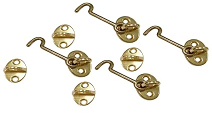 QCAA Forged Brass Cabin Hook Latch & Eye, 3, Vibrated Brass, 4 Pack
