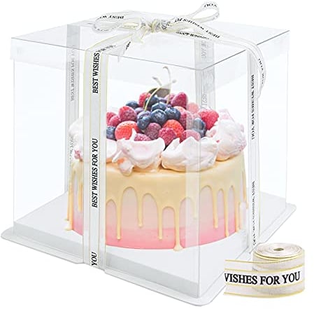 Hileyu Transparente Tortenschachtel Dessert Box Cake Box Transparent mit Deckel Doppelschicht-Tortenschachtel Kunststoff-Präsentationsboxen mit Sockel und Band Transparente Würfelschachteln 6 Inch