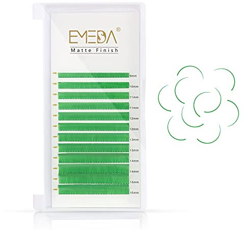 Extensions de cils verts EMEDA Cils plats Extensions de cils de lumière verte colorée 0,07 mm D Curl 9-15 mm Mixte Mat Individuel Utiliser des extensions de cils (0,07 mm D 9-15 mm Vert)