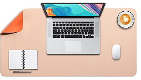 DOBAOJIA Mausepad XL, Große Mausmat, Laptop-Schreibtischmatte, Schreibtischunterlage, Büro Schreibtisch Pad, Schreibblock, Doppelseitige Verwendung PU Leder Wasserdicht, 80 x 40cm Beige/Orange