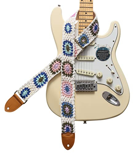 MUSIC FIRST Originelles Design, 5 cm breit (5 cm), handgefertigter Gitarrengurt im Vintage-Stil mit bunten Blumen