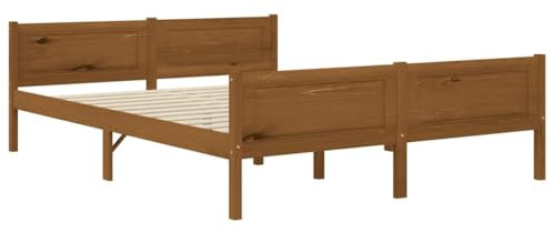 vidaXL Cadre de Lit Sommier à Lattes Lit Double Adulte Cadre à Lattes sur Pied Chambre à Coucher Intérieur Marron Miel 160x200 cm Bois de Pin Massif