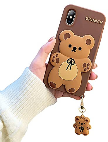 Razstorm Design for iPhone X & iPhone Xs Case 3D Cartoon Animal Character Soft Silicone Kawaii Girls Women Teenager Shockproof Rubber Cover (2018, 5.8”) (Bear with Small Pendant)