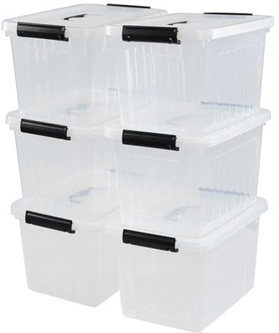 Yesdate Set of 6 Plastic Storage Box, Transparent Storage Boxes with Lid, 12 Litre
