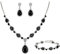Clearine Y-Halskette + Ohrringe und Armband Marquise Kristall Tennis Armkette Hochzeit Braut Träne Diamant Kostüm Schmuckset für Damen Schwarz Silber-Ton