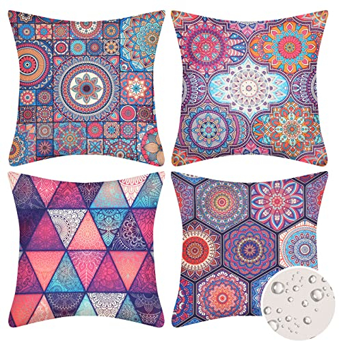 Kissenhülle Dekokissenbezüge Outdoor Mandala Kissenbezug 40 x 40cm Wasserdicht Zierkissenbezüge Sofakissenbezug Geometrische Dekokissenbezug mit Verstecktem Reißverschluss 4er-Set Purple 02