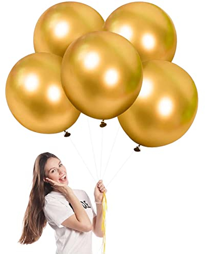 Ballon Or,5 Pièces 18 Pouces Ballons de Baudruche,Ballon Anniversaire,Ballons Or en Latex Métallique Helium Gonflable de Fete,Mariage,Baby Shower,Anniversaire Decoration pour Femmes Garçons