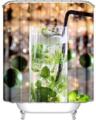 EHOMERY Waterproof Shower Curtain Camper Shower Curtains Double Layer Mint Soda Shower Curtain Linerextra Long Shower Curtains Snap On Polyester & 12 Hooks Rings, 140X180Cm