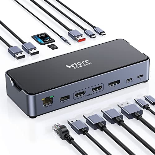 USB C Docking Station 3 Monitore, 15 in 1 Laptop Dockingstation mit 8K@30Hz DP & Dual HDMI, 4K@30Hz Triple Display für DP1.4, 10Gbps USB 3.1&2 USB C, 2 USB3.0, USB2.0, 100W PD, RJ45, SD/TF, Audio