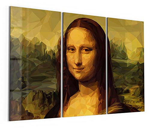 DEQORI Glasbilder Acrylglas | Motiv Mona Lisa im Polygon Stil | horizontal 3-teilig 150x100 cm | große XXL Deko | Wandbilder für Wohnzimmer, Schlafzimmer, Flur & Küche | moderne Wanddeko