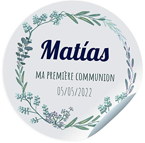 20 Etiquetas adhesivas comunión. Pegatinas personalizadas con nombre y fecha para los regalos de tus invitados. Stickers adhesivos personalizados (70 mm)