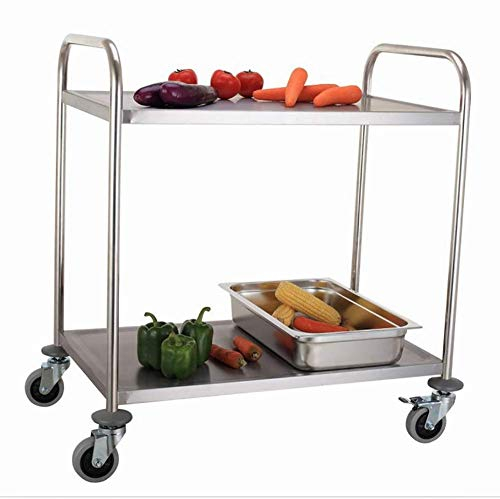 FLYIFE Beweglicher Handkarren-Aufbewahrungswagen, Hotel-Catecart Aus Edelstahl Für Die Küche Mit Bremsrad, 2 Servierwagen Für Restaurants, 150 Kg Tragfähigkeit/2 Tier/M-85 X 45 X 90Cm