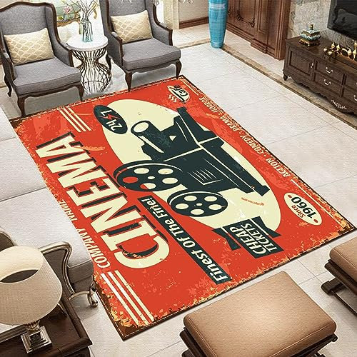 TEMLAN Kino-Heimkino-Dekoration Teppiche Gegend, Kino-Theater-Logo Flauschiger Teppich für Küche und Balkon Dekor Schlafzimmer Wohnzimmer Bodenteppich 120 x 180cm