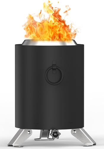 Meesifeel Tisch-Feuerstelle, verstellbare Feuerkraft, rauchfreie Feuerstelle, angetrieben durch Pellets oder Holz, Edelstahl-Feuerstelle, raucharmes Mini-Feuer für den Außenbereich, H: 24,1 cm x T: 16