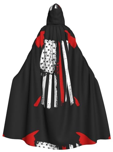 Sylale Feuerwehrmann Amerikanische Flagge, Unisex-Kapuzenumhang, Weihnachten, Fasching, Halloween, Cosplay, Kostüm für Erwachsene