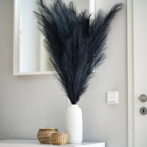 Künstliches Pampasgras, 100cm Lang Flauschige und Weiche Textur, Pampasgras Groß in Schawrz, Pflegeleichte und Langlebige Dekoration - Geeignet für Jede Vase und Wohnstil 3X Stiel