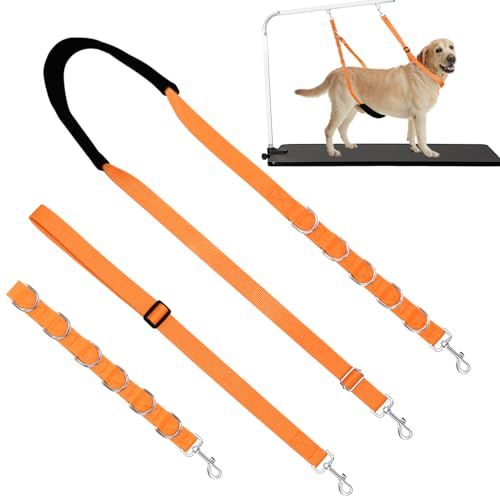 ASOCEA Dog Grooming Belly Strap Nylon Grooming Restraint Loop Noose Dog Grooming Extension Strap Adjustable Traction Leash with D-Rings for Small Medium Cats Dogs Grooming Bathing (Orange)