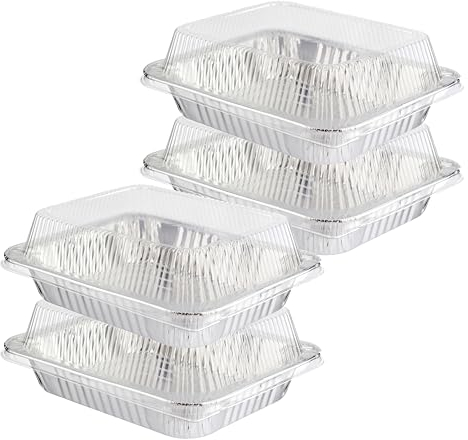 Homeshopa Aluminium Foil Food Storage Containers with Plastic Lids, 4 Pack Rectangle Disposable Meal Prep Takeaway Foil Tray, Reusable Tin Foil for Cooking, Baking, Roasting Broiling, Serving