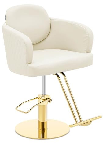 Physa Physa WINSFORD Cream & Gold Friseurstuhl mit Fußstütze 480-630 mm 200 kg Cremefarben/Golden Barberstuhl Friseursessel Friseurstuhl höhenverstellbar Bedienstuhl Friseur