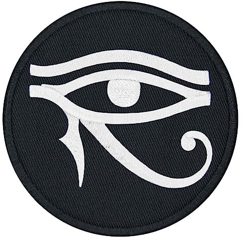 EmbTao The Eye of Horus Wedjat Patch Embroidered Badge Biker Applique Iron On Sew On Emblem, White & Black
