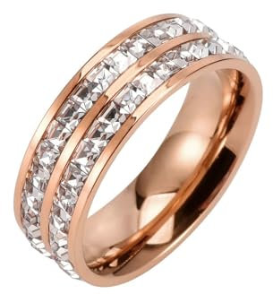 Trauringe Edelstahl, Rosegold Ring Herren Runde Form Aus Weißem Zirkonia Damen Schmuck Größe 54 (17.2) Komfort Fit mit Box