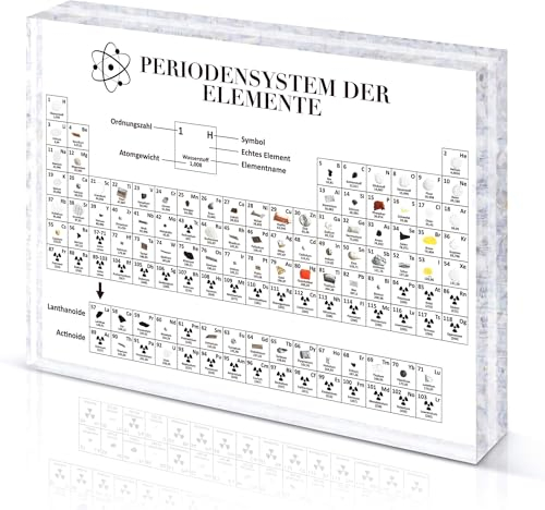 Cucoller Periodensystem Mit Echten Elementen im Inneren, Acryl Periodic Table (16 x 12 x 2,7cm) mit 83 Elementen, Proben Periodensystem Display Geschenk für Lehrer Studenten Schüler Kinder Dekoration