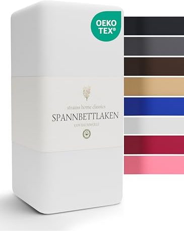 Strauss Home® Jersey Spannbettlaken Spannbetttuch Bettlaken 100% Baumwolle Topper (10cm Höhe) 180x200-200x200 cm (Weiß)