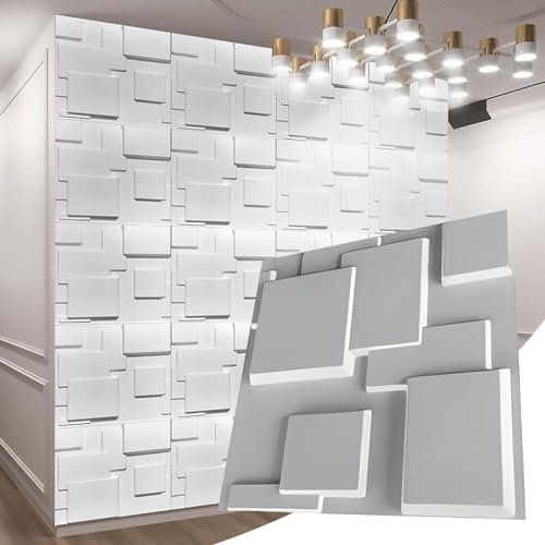 HAILM 3D Wandpaneele 50 X 50 cm Wandpanel PVC-Wandverkleidungsplatten Dekorative Diamant-Wandverkleidung 3D Tapete Selbstklebend Weiß Für Wohnzimmer, Schlafzimmer, Innenwanddekoration,30pcs