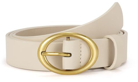JasGood Damen Ledergürtel Mode Gürtel Damen Leder Damengürtel mit Goldschnalle für Jeans Hosen Kleider,Beige,100cm