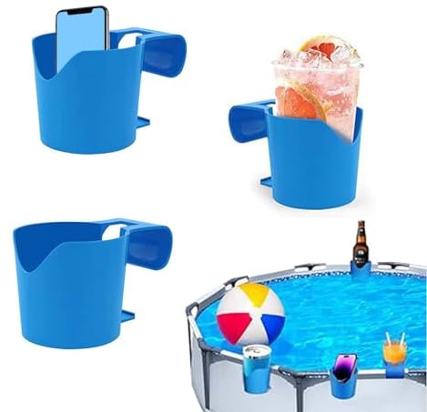 WISIRENT Pool Getränkehalter, 3 Pcs Zubehör Becherhalter Multifunktionaler Poolzubehör, Blauer Kunststoff-Getränkehalter für Den Pool für Getränke, Handys, Schlüssel, Geldbörsen