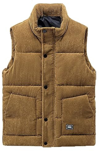 GIBZ Gilet Matelassée en Velours Côtelé Homme Veste Doudoune | sans Manches Blousons Extérieur Chauds pour Hiver Travail