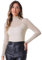 Allegra K Women's Mesh Sheer Party Top Shiny Slim Long Sleeve Mock Neck Blouse, Sheer Beige, M
