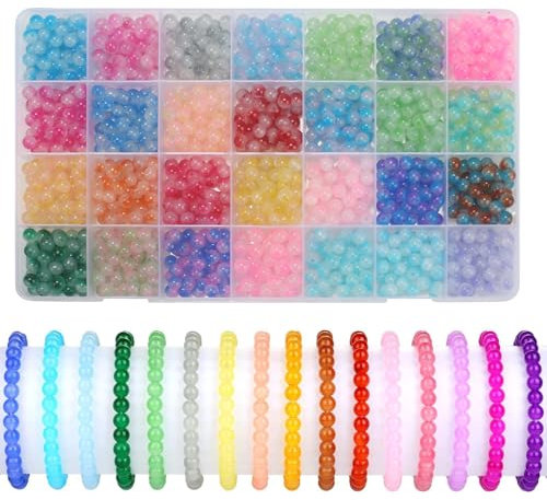 Minnhua 1400 Stück 6mm Glasperlen für Armbänder, 28 Farben Perlen zum Auffädeln, Bastelperlen zum Auffädeln, Glass Beads für Halsketten Armband Ohrringen Schmuckherstellung DIY