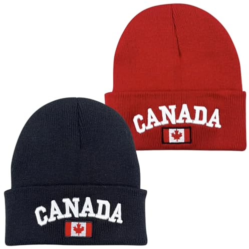 ZUYYON 2pcs Kanada Ahornblatt Beanie Stickerei Flagge Kanada Mütze Beanie Kanadische Thema Winter Warm Patriotische Strickmütze