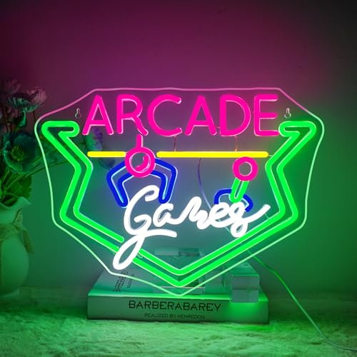 NOXET Arcade Games Neon Schild Spiel Neonschilder für Wand Dekor Grünes Leuchtschilder Spiel Neon Sign für Arcade Game Room LED Spiel Zeichen Arcade Theme Light Up Spiel Neonschild