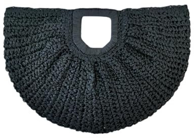 HuiYStar Stroh Tote Bag Sommer Strandtasche Handgemachte Stroh Tasche aus geflochtenem Rattan für Frauen Reise, Schwarz